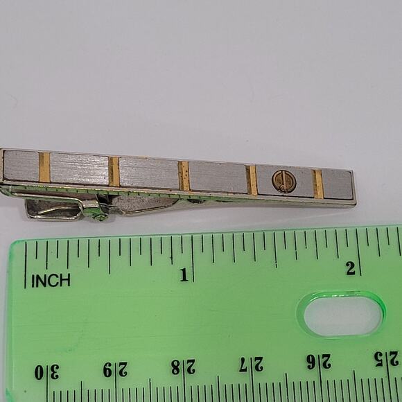 Dunhill Vintage Two Tone Tie Clasp Clip Bar Silver Gold Retro Logo Striped - Picture 7 of 7